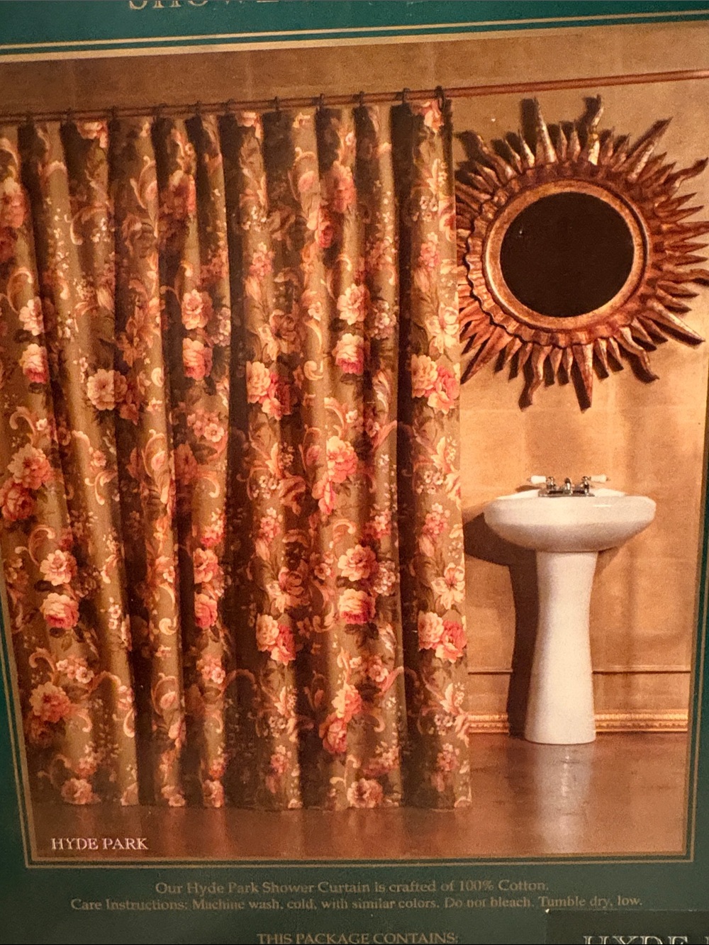 Ramon’s Waites Park Olive Floral Shower Curtain with Pink Rose Pattern